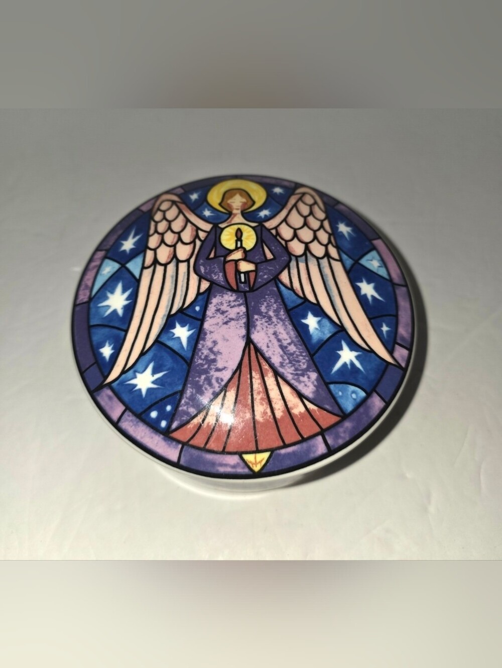 Mikasa Angel Ceramic Decorative Jar with Lid Multicolor Stars Collectible